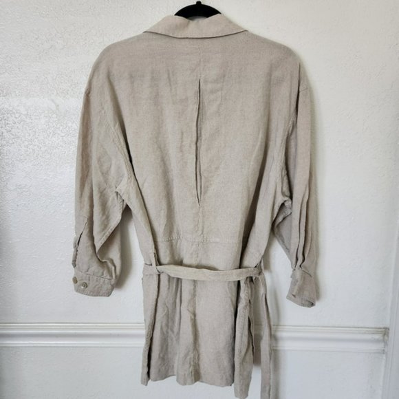 GO Linen Belted Tunic Button Up XL Heathered Oat 100% Linen - Picture 4 of 10